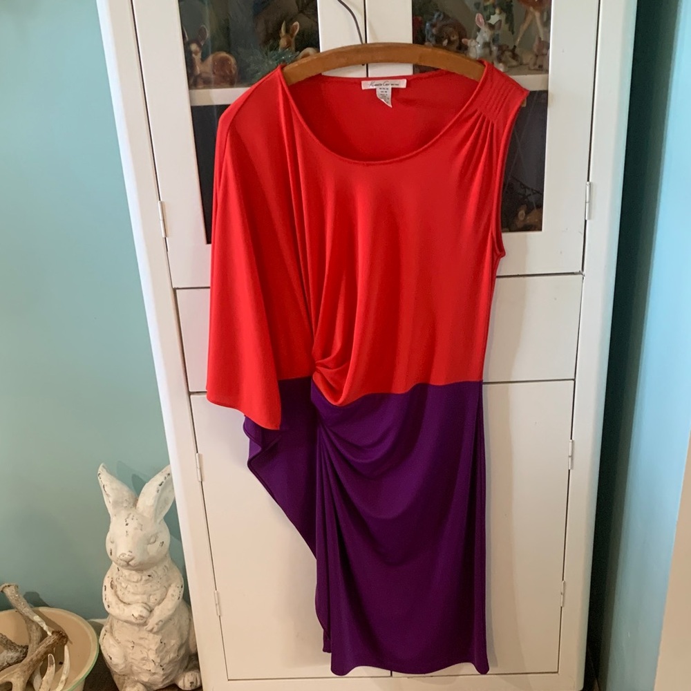 Kenneth Col New York sz M Red and Purple Color Block Dress